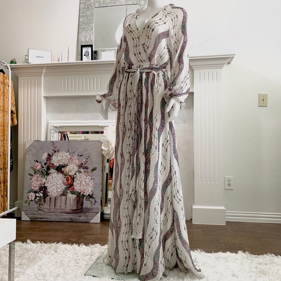 COPY - MARCHESA VOYAGE FLORAL SILK MAXI WRAP DRESS - Picture 11 of 16